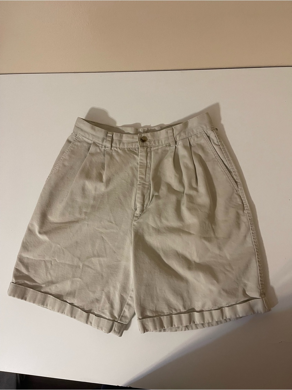 Eddie Bauer Women's Pleated High-Rise Shorts in Beige